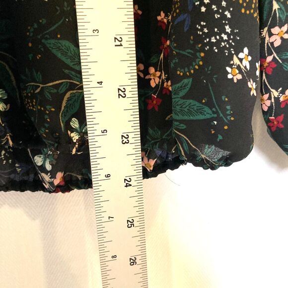 VERONICA M Black Floral Blouse Size Small Turtleneck Tie Sleeves - Picture 10 of 12